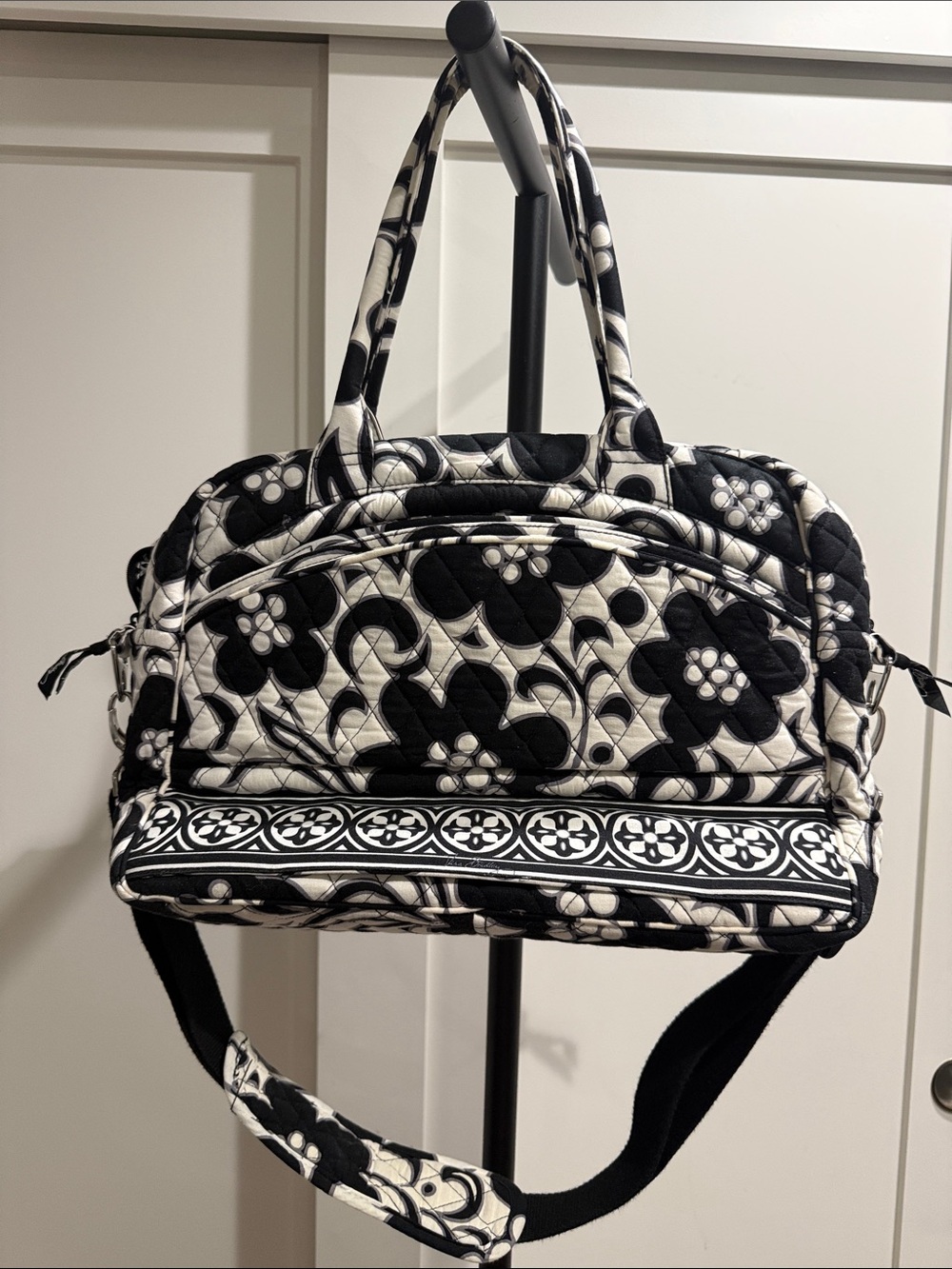 Vera Bradley Black and White Quilted Floral Travel Bag